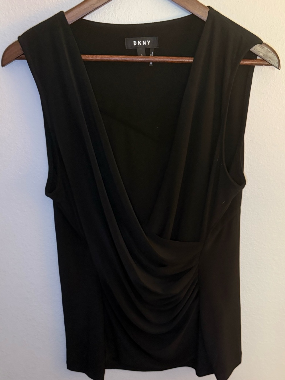 DKNY Black Draped V-Neck Sleeveless Blouse